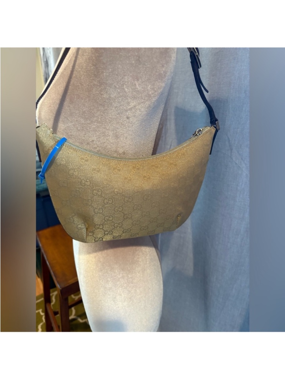 Authentic Gucci Metallic Gold Monogram Half Moon Handbag - Picture 4 of 14